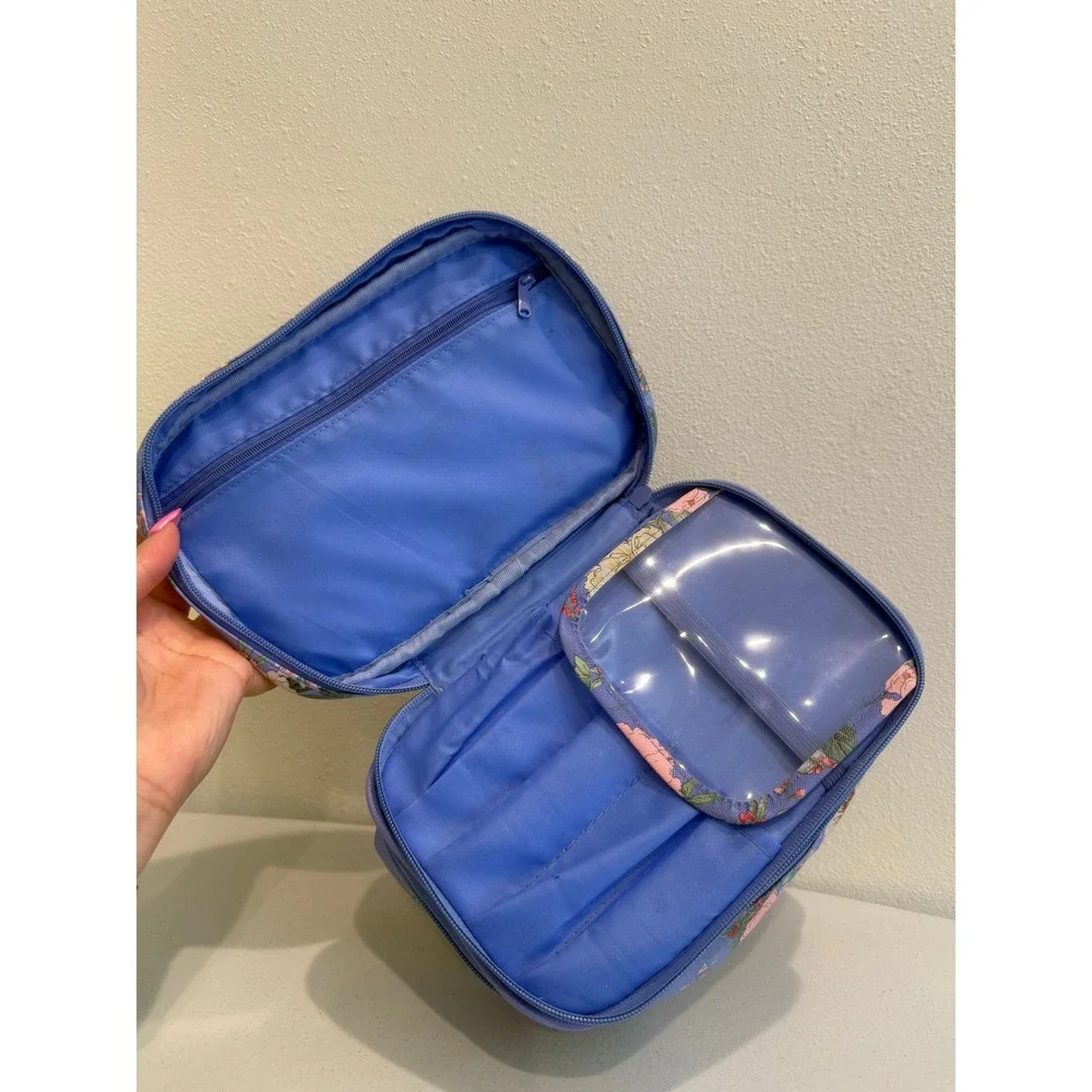 Yumi Kim Floral Makeup Bag Periwinkle Blue Double‎ Layer Travel Vanity Case